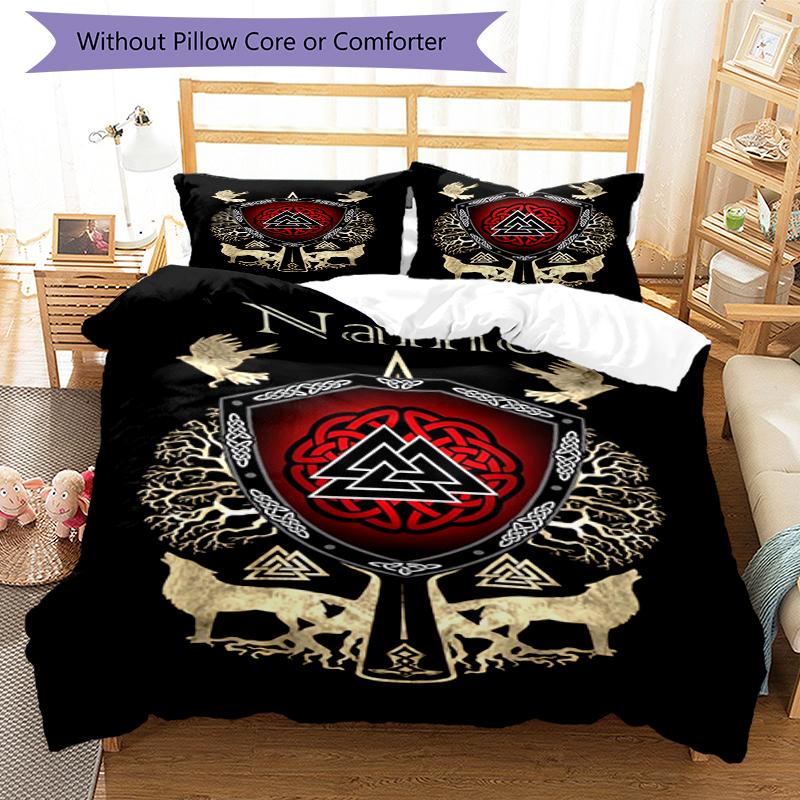 3pcs Custom Name Viking Bedding Set Duvet Cover Closure Includes 1 Duvet Cover & 2 Pillowcases, Soft and Comfortable for All Seasons.