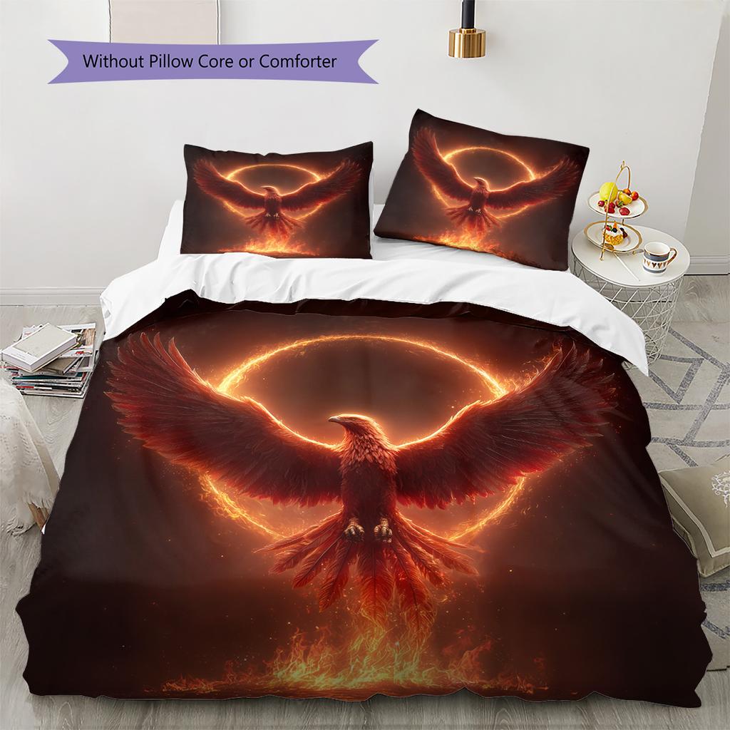 Flame Phoenix Pattern Bedding Quilt Set Quilt Cover Pillowcase Home Decoration Gift (1 * duvet cover + 2 * pillowcase, without core)