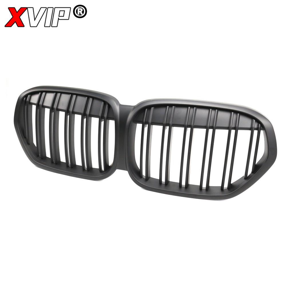 kyapx5 XVIP Carbon Fiber Look Double Line Style Front Racing Grills For BMW X1 F48 LCI 2020-2022 All Black Diamonds Style Upper Grilles
