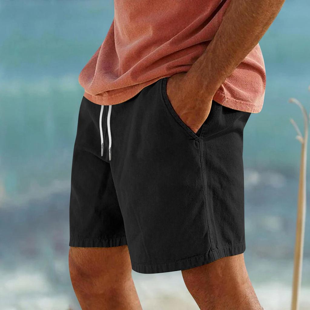 Мужские спортивные хлопковые льняные повседневные свободные шорты Повседневные пижамы с карманами для бега Брюки