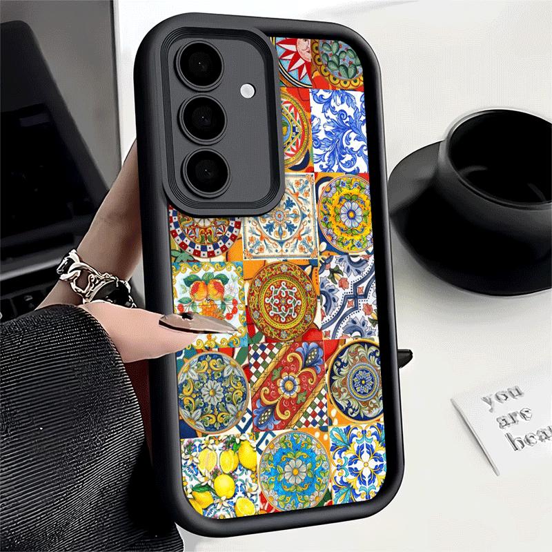Чехол для телефона Samsung Galaxy S26 S25 Ultra S24 FE Итальянский Сицилийский Стиль Цветочный Узор Чехол S23 Plus S22 + S21 S20 5G Мягкий Si