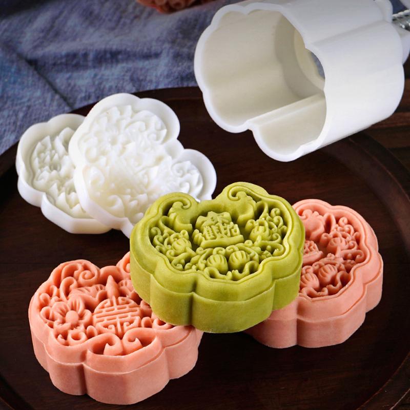 2Pcs 75G Cookie Stamp Chinese Year Mooncake Mold Set Dragon Ru Yi Diy Hand Press Fondant Pastry Household Kitchen Tool Party