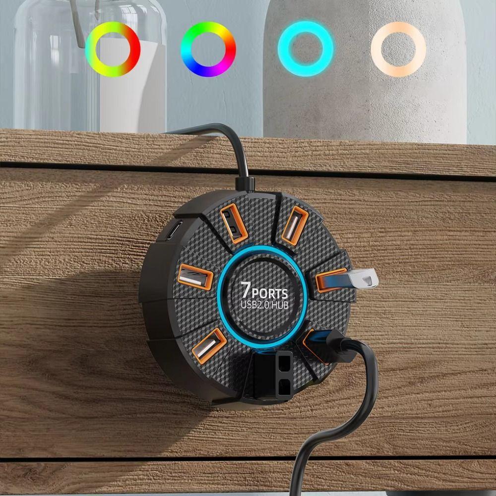 USB-разветвитель 7 портов Множественный расширитель RGB-подсветка Мульти-разветвитель Адаптер Адаптер зарядного устройства