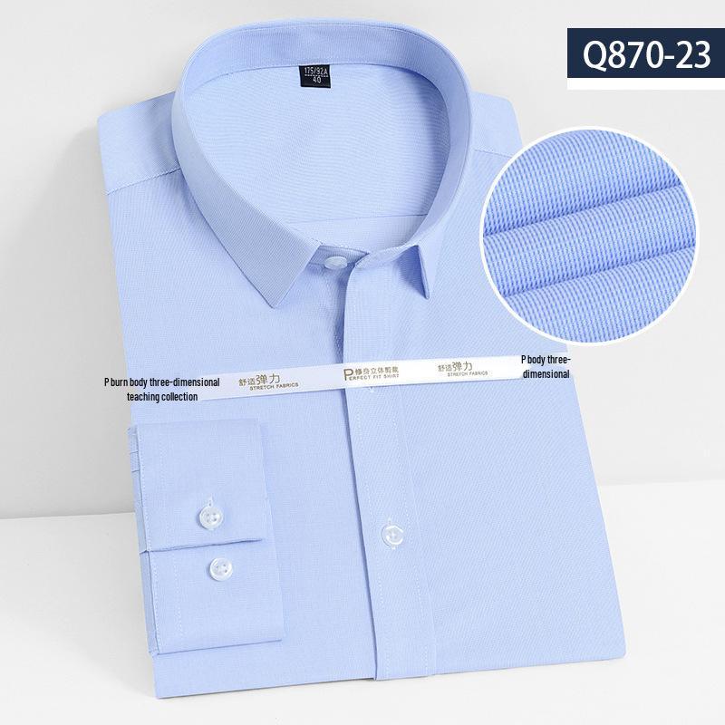 Youth Casual Slim Fit Men's Shirt: Solid Color, Light Business, Turn-Down Collar, Fashion Work Uniform