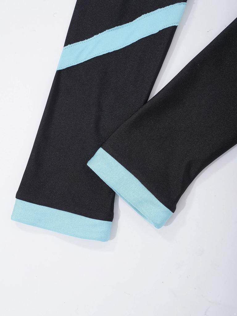 Kids Girls Sportswear Colorblock Leggings Stretchy Pants for Skating Gymnastic Yoga Workout Fitness