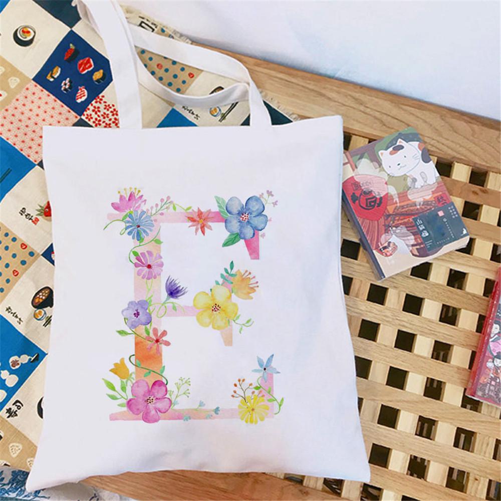 Женская холщовая сумка-шоппер Классический принт 26 букв английского алфавита Белая студенческая сумка-тоут Сумка-шоппер на плечо женская Сумка-тоут Харадзюку