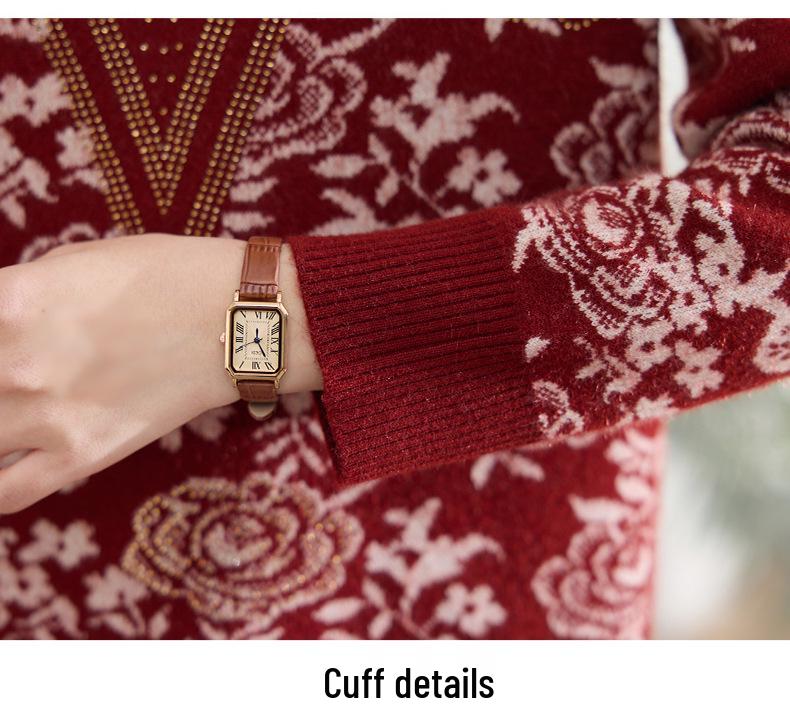 Chic Autumn/Winter Velvet-Lined Half-High Collar Warm Sweater for Stylish Middle-Aged & Elderly Women