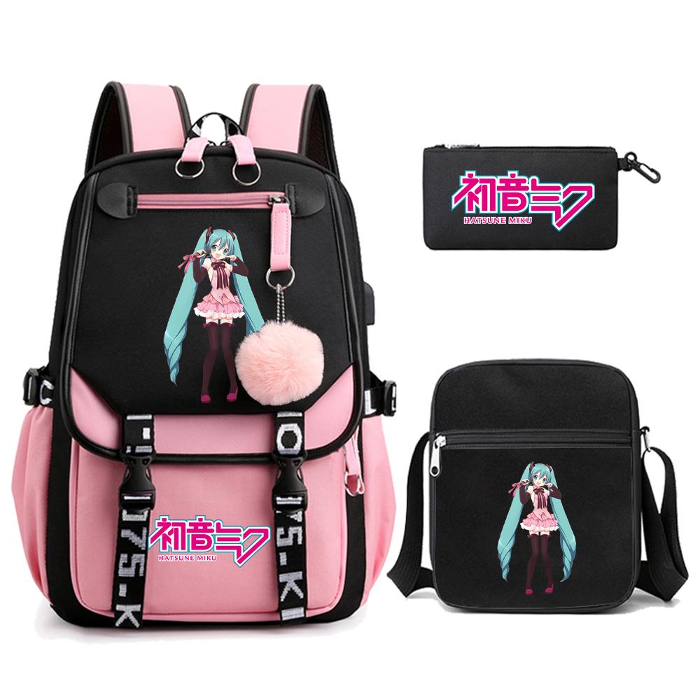 3 шт./комплект Аниме Мультяшный Рюкзак с принтом Hatsune Miku и Сумка через плечо для Подростка Студента Девочки Мальчика Большой Вместимости Водонепроницаемый Ранец Mochila