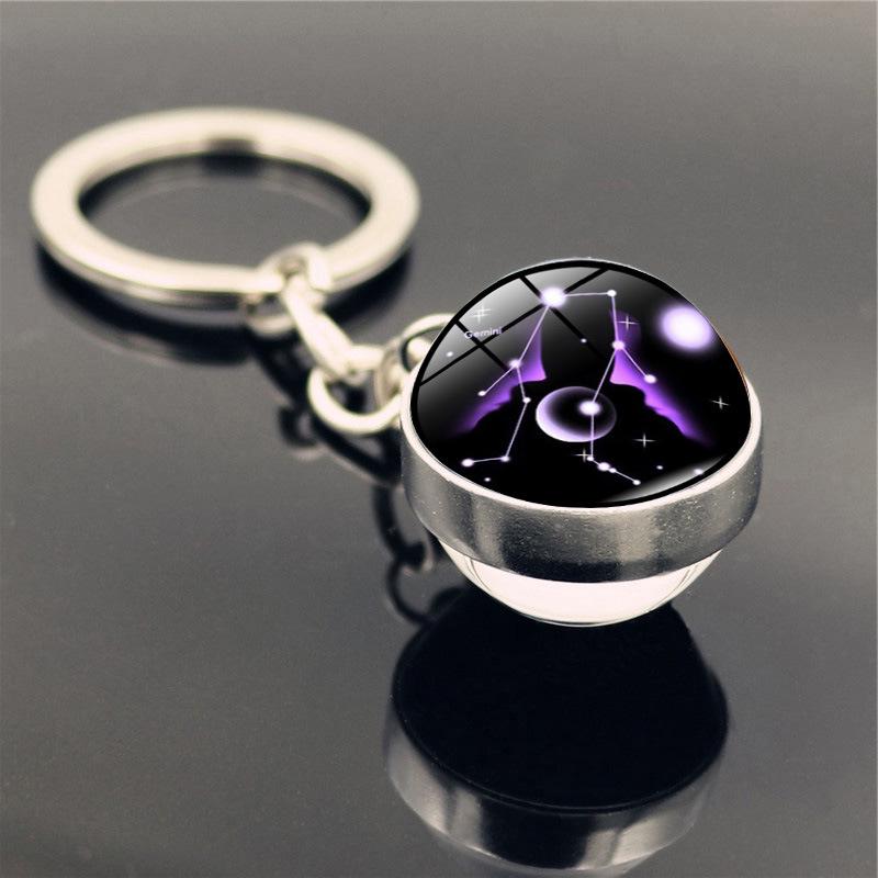 Брелок для ключей в виде стеклянного шара с изображением знака зодиака