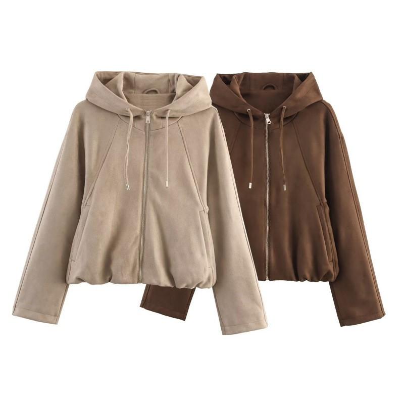 Womens Oversized Hooded Fleece-Feel TR Jacket Streetwear 2025 Loose Fit Long Sleeve Zip-Up