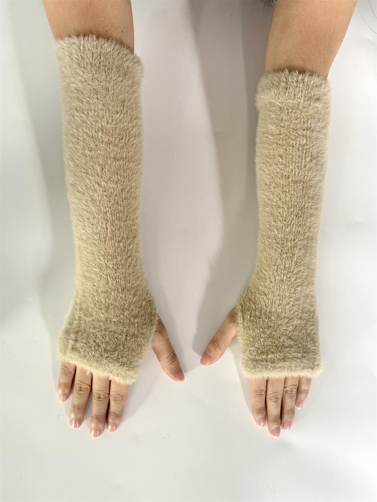 Botvotee Осень Зима Женские Митенки Бархат под норку Митенки без пальцев Y2K Нарукавники