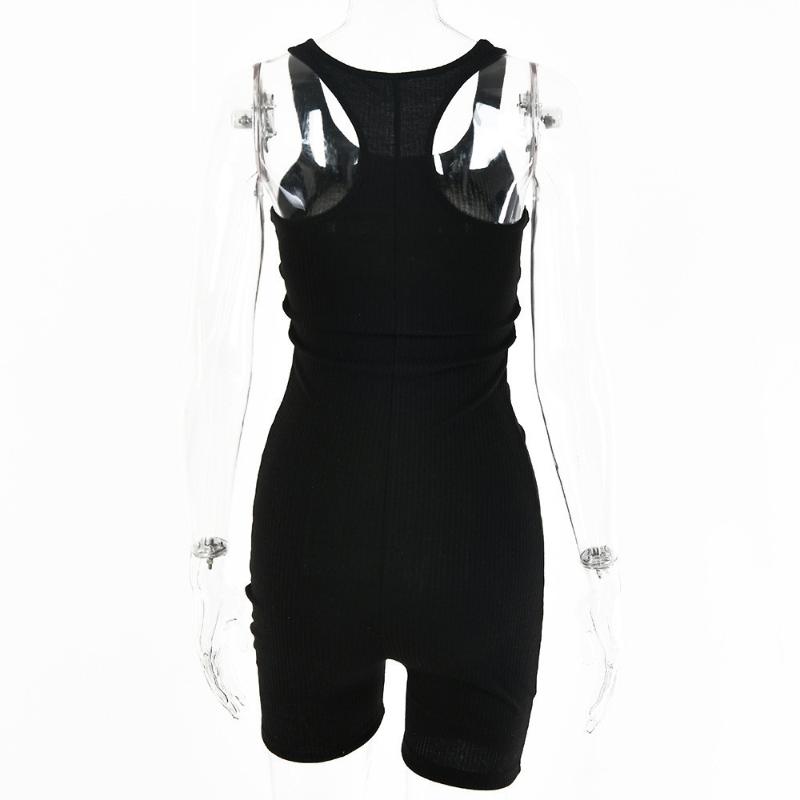 European and American Summer Women's Solid Color Tight Fitting Jumpsuit Casual Wear