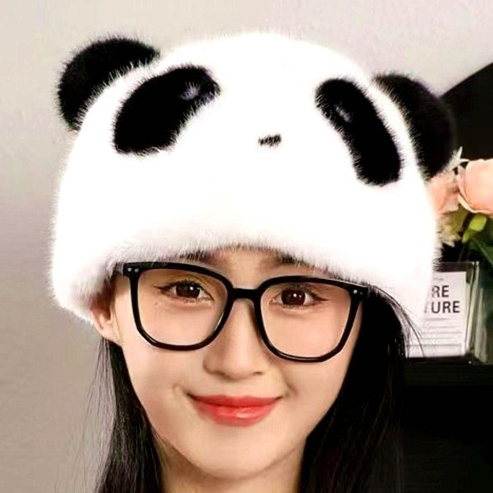 Cute Winter Panda Hat Thick Plush Warm Hats Protective Ear Protective Beanies Outdoor