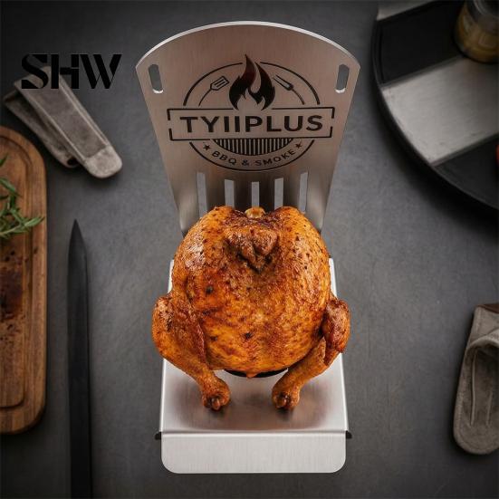 Vertical Beer Can Chicken Holder Roaster Rack, 304 Stainless Steel BBQ Stand Even Heat Poultry for 16oz Can, Outdoor Grill Accessory Camping Backyard