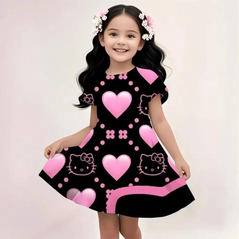 Sanrio Новое летнее платье для девочек Hello Kitty с 3D-печатью Модное Мультяшное Милое Платье-юбка для принцесс