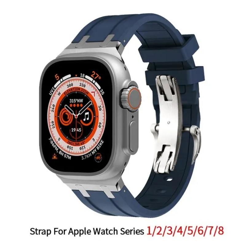 Роскошный резиновый ремешок для Apple Watch Series 9, 8, 7, 45 мм, 41 мм, ультра 49 мм, силиконовый спортивный браслет для IWatch 6, 5, 44 мм, 40 мм, 42 мм