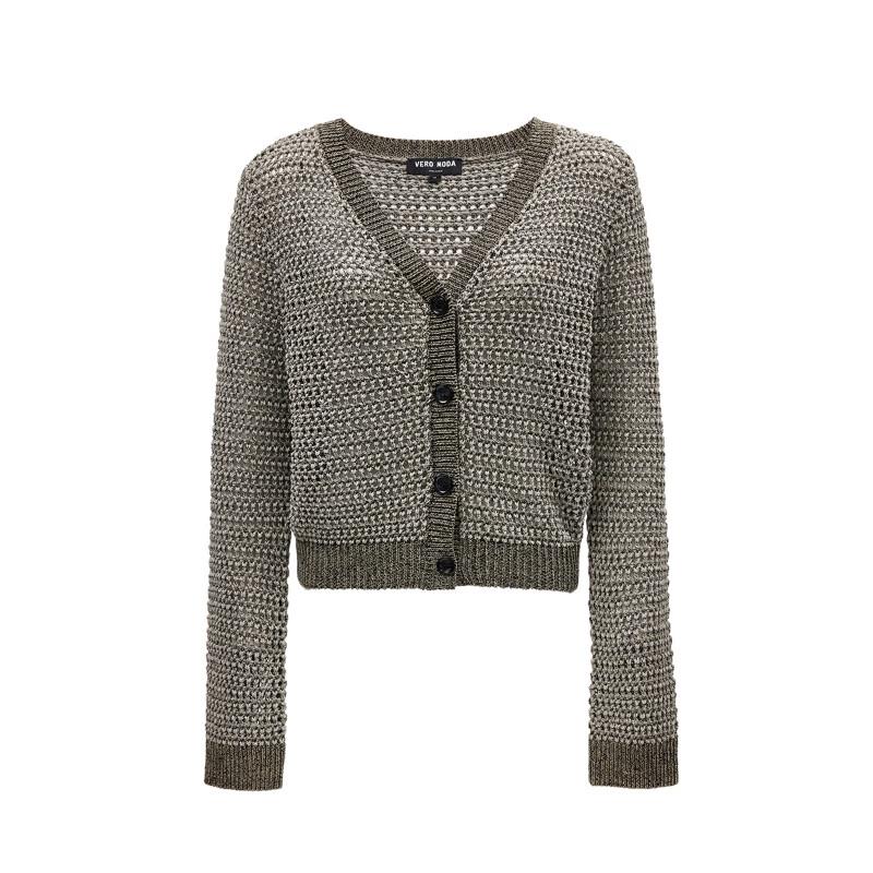 VEROMODA Women's Floral Crochet Knit V-Neck Cardigan