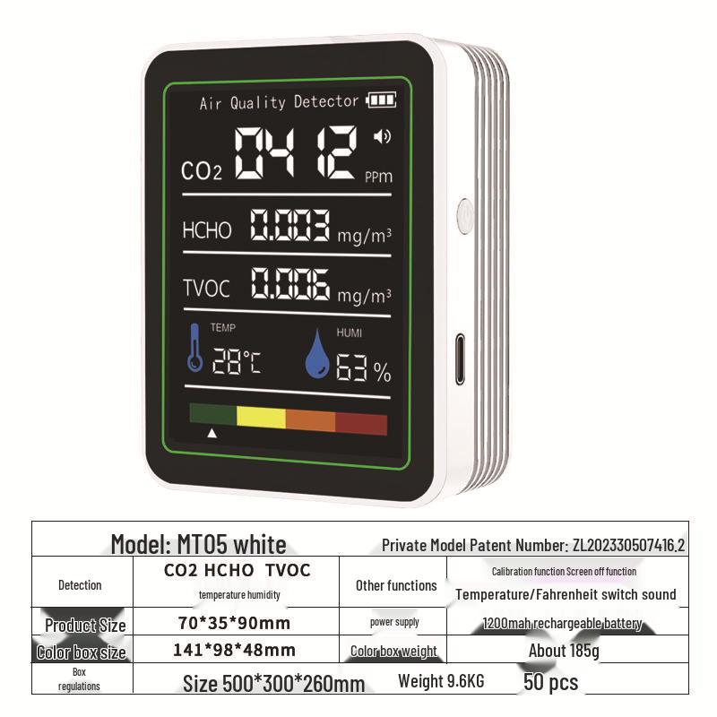 Детектор углекислого газа с датчиками PM2.5/PM1.0, формальдегида, TVOC, температуры и влажности