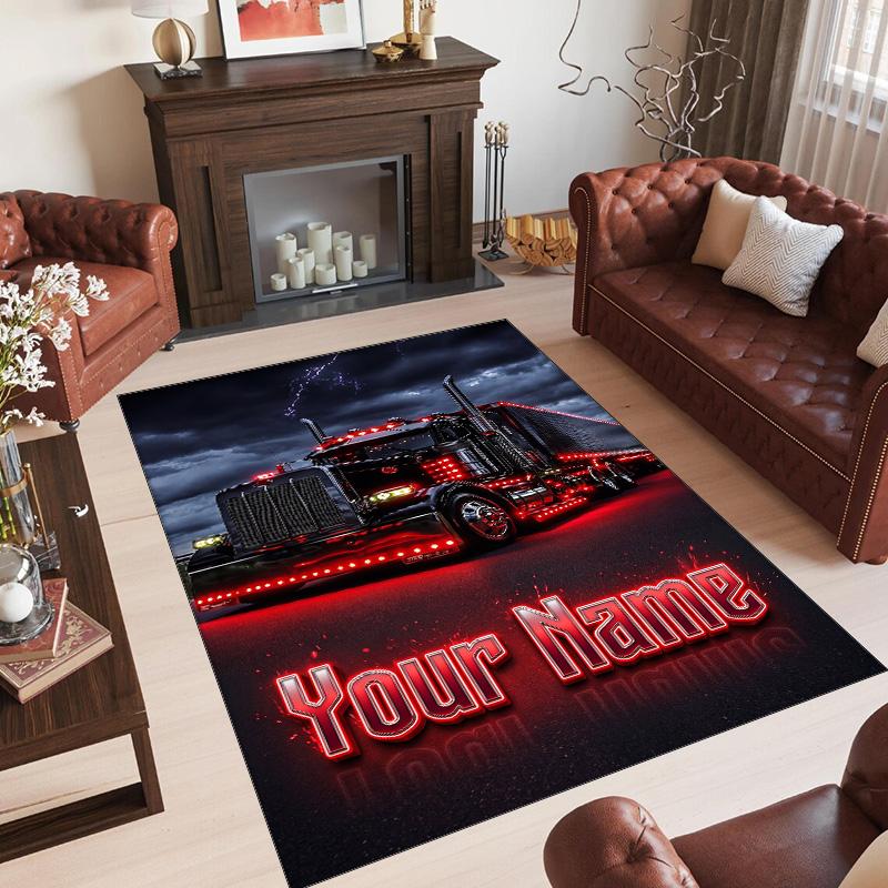 Truck Theme Crystal Velvet Rug Personalized Custom Name Text Soft Floor Mat Home Decor