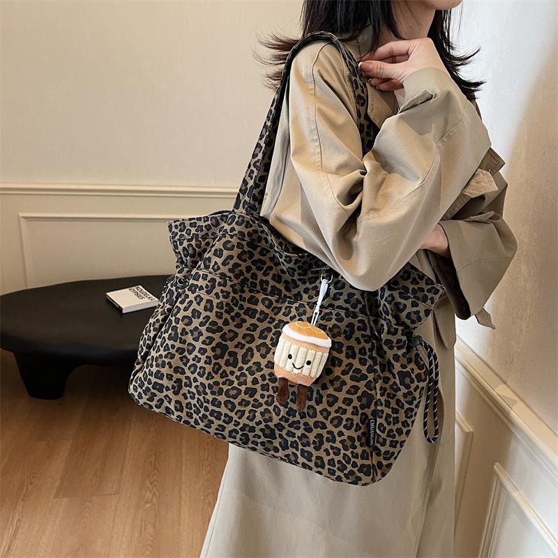 Холщовая сумка с леопардовым принтом, женская сумка-тоут большой вместимости, сумка через плечо