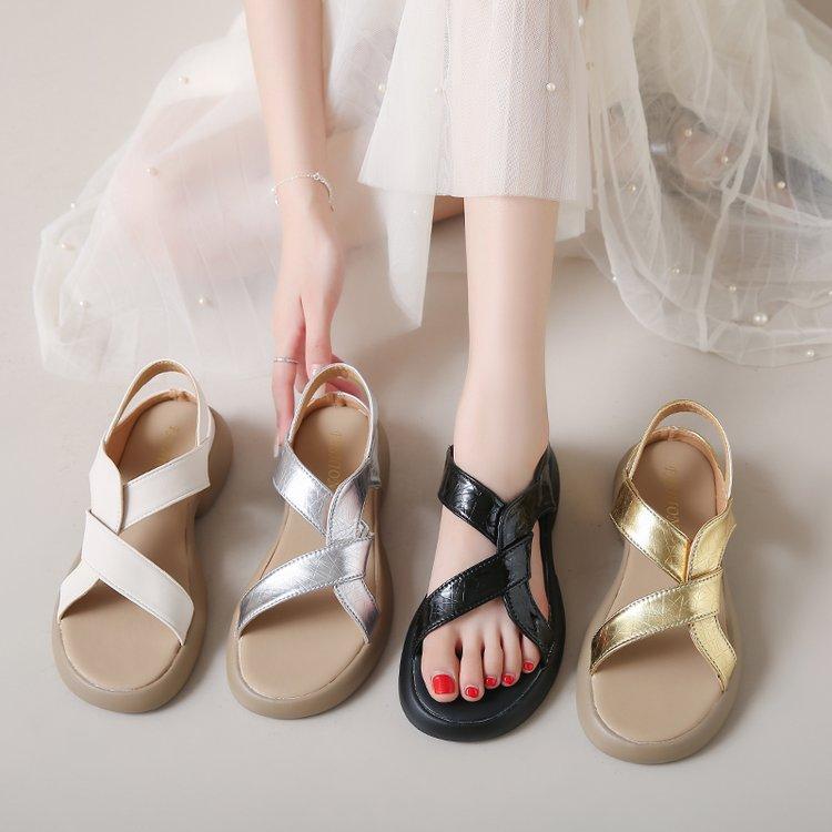 Сандалии Lazy Pedal Roman женские летние 2024 на низком каблуке в стиле ретро повседневные пляжные сандалии женские