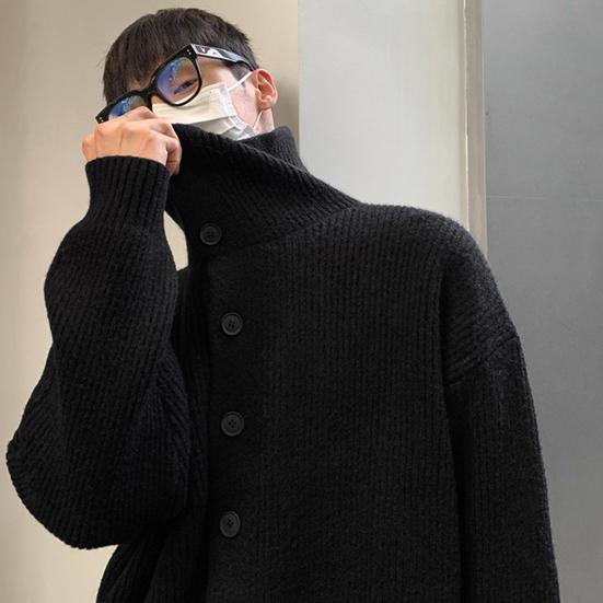 Осень-зима мужской свитер кардиган высокий воротник защита шеи трикотаж толстый эластичный