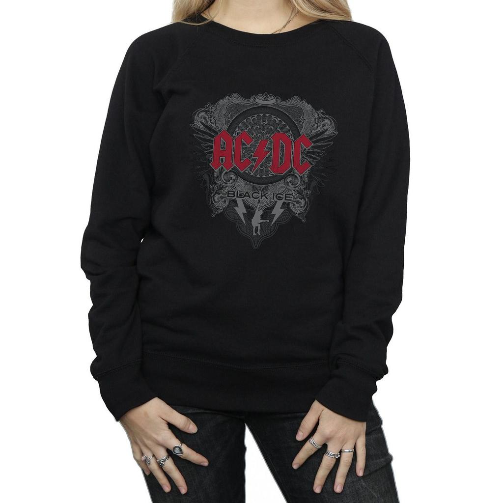 AC/DC Womens/Ladies Black Ice With Red Sweatshirt
