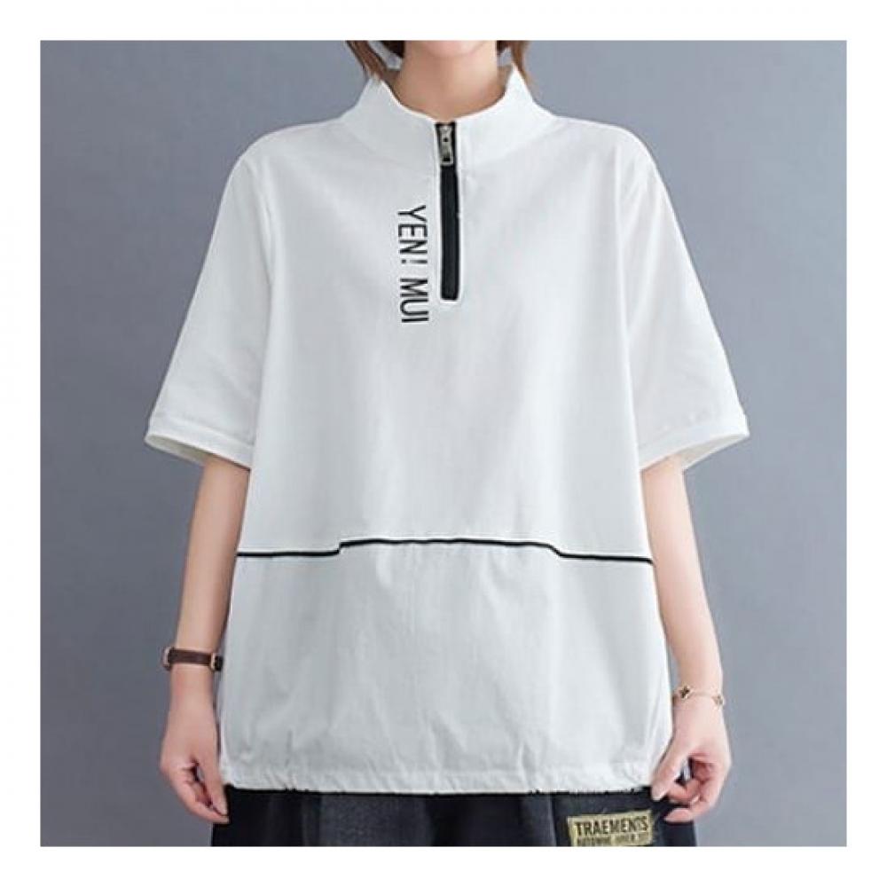 Navava High Neck LeTTering Zip Up 5 Sleeve T shirT nT1565
