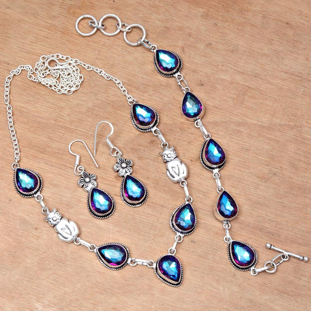 Mystic Topaz Titanium Handmade For Auntique Jewelry Set 18-20''
