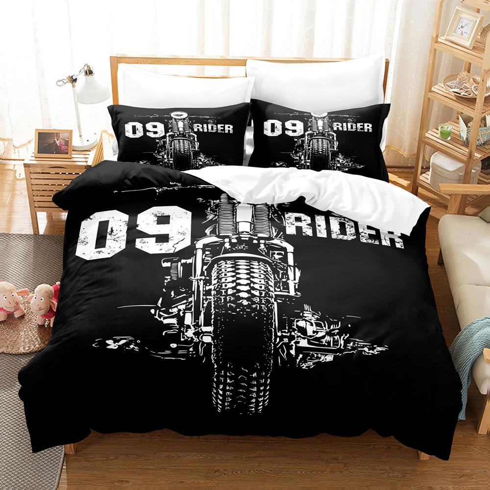 Motorcycle Duvet Cover Set Dirt Bike Extreme Sports Theme for Boy Girl Motocross Racer Polyester Bedding Set King Queen Size