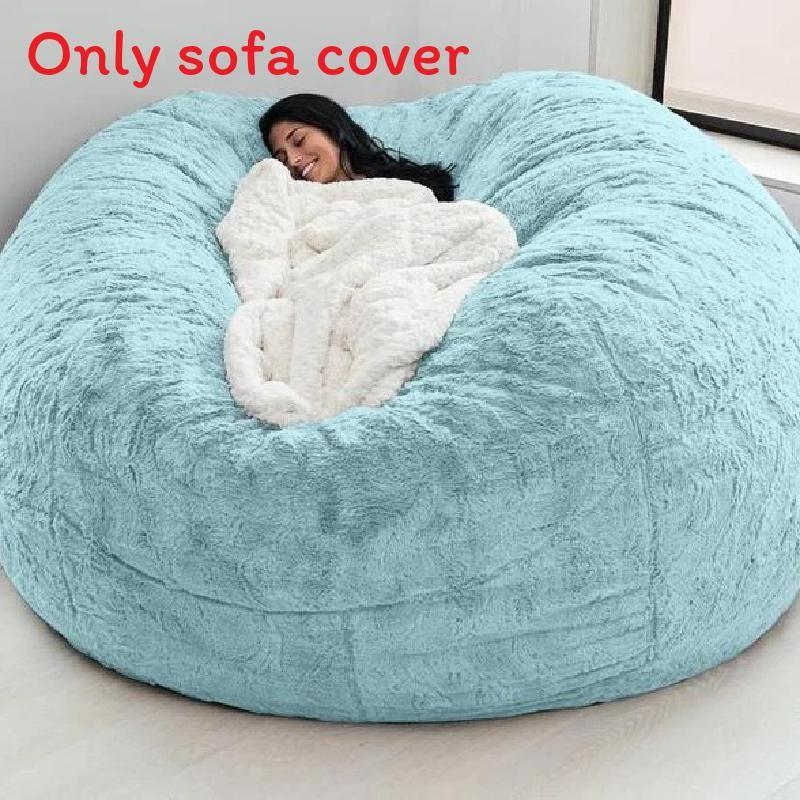 Solid Color Large Soft Plush Portable Living Room Lazy Sofa Cover Bean Cover Bag