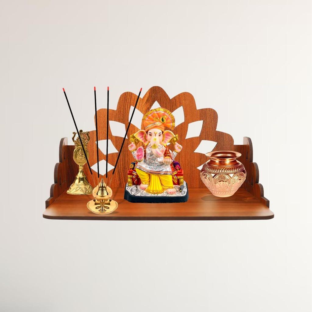 Pattern Pooja Mandir for Home & Office, Wall Mounted Wooden Temple, Pooja Stand with Storage Cabinet, Home Decor, Small & Big Size (Mandir Design 7)