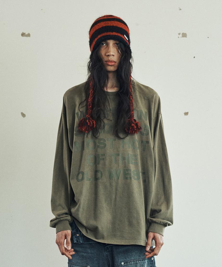 THEVINYLHOUSE Old West Typo Ls Tee Olive