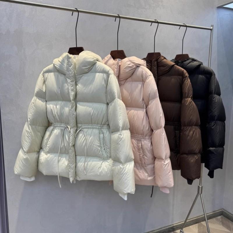 Womens Puffer Coat Winter Warm Thickened Cotton-Padded Hooded Jacket Mid-Length Slim Fit White Black Coffee Pink