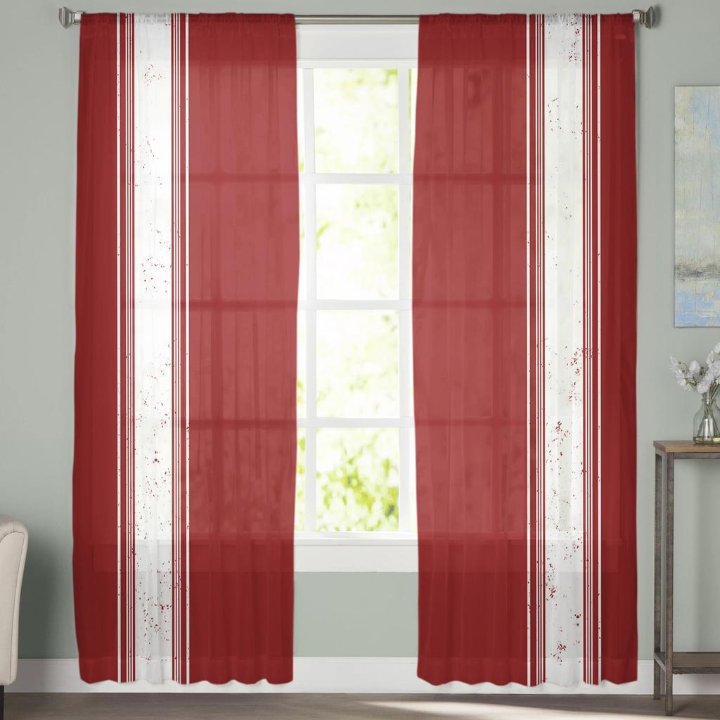 Рождественские красные полосатые фермерские прозрачные шторы Домашние оконные украшения Вуалевые тюлевые шторы для гостиной спальни кухни