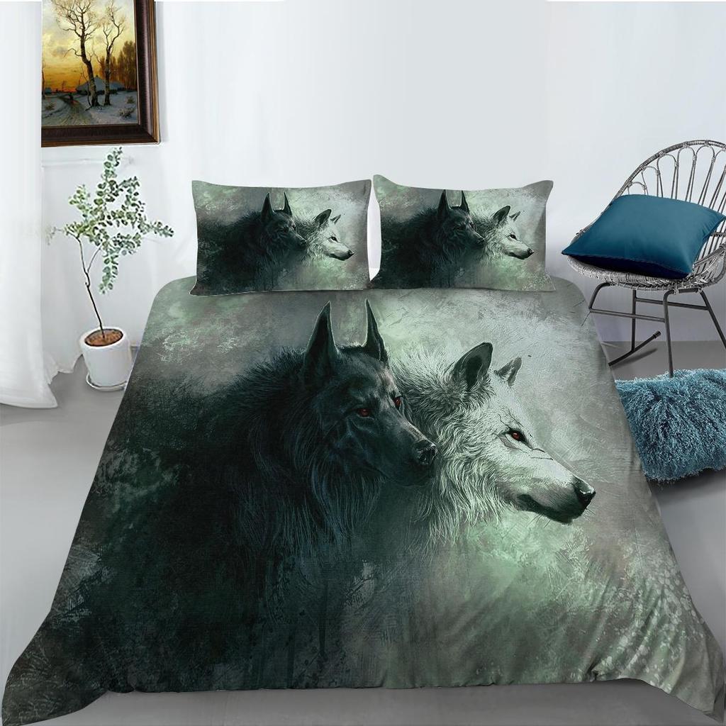 3D Printed Animal Bedding Set Wolf Pattern Down Duvet Cover Pillowcase 2/3pcAU/EU/DE All Sizes Men's and Boys' Cover
