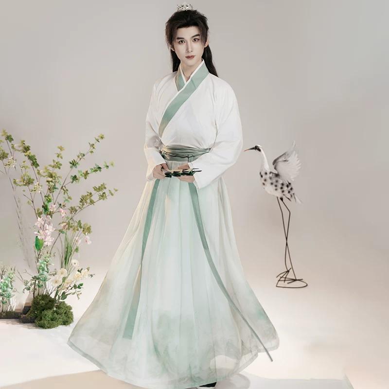 Мужской Костюм Косплея Hanfu в Стиле Wei-Jin, Традиционный Китайский Hanfu, Ученый, Рисунок Тушью