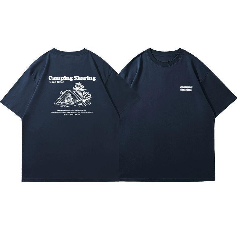 Vintage Outdoor Camping Printed Short Sleeve Tshirt Unisex Summer Loose Pure Cotton Breathable Teen Commuter Half Sleeve