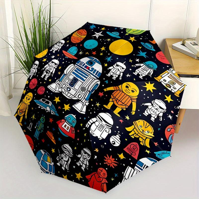 1pc Space Adventure Automatic Open/Close Umbrella with One-Touch Button, Compact Folding Canopy, Sturdy 8-Rib Windproof Design -024