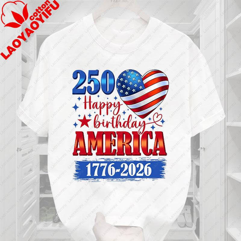 Camisetas 250 Years American 250th Anniversary Us Usa Flag 4th Of July Unisex TShirt Cotton Short Sleeved Graphic T Shirts