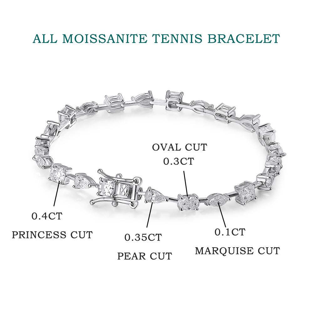 KNOBSPIN 6.3 - 8.1ct Moissanite Tennis Bracelets for Women Men D VVS1 Lab Grow Diamond s925 Silver Plated Bracelet
