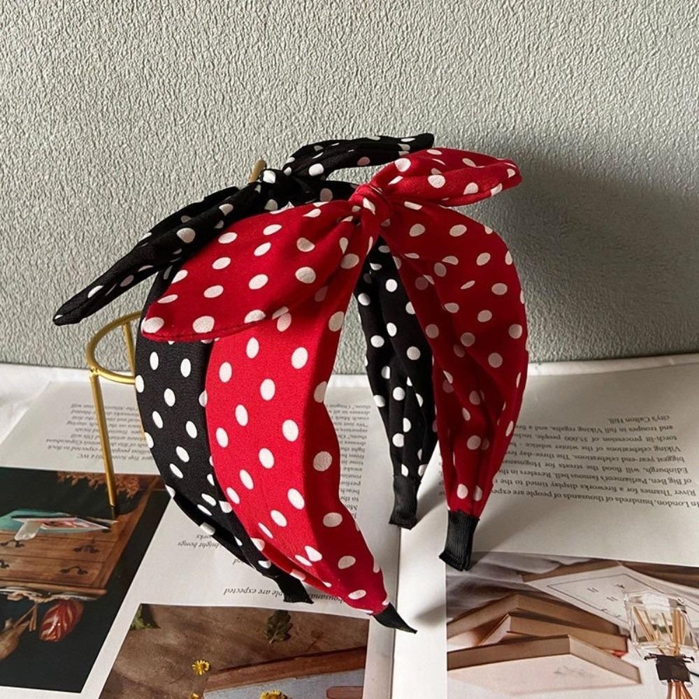 Bow Knot Retro Polka Dot Hairband Cross Hair Hoop Headwear Women's Wide Headband Hair Accessories