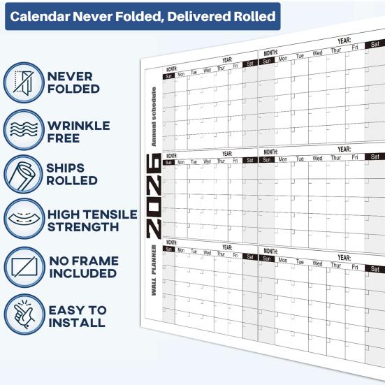 Super Large Wall Sticker 2026 Calendar Reusable Matte Whiteboard Home Work Planner Year-Round Planning Tool