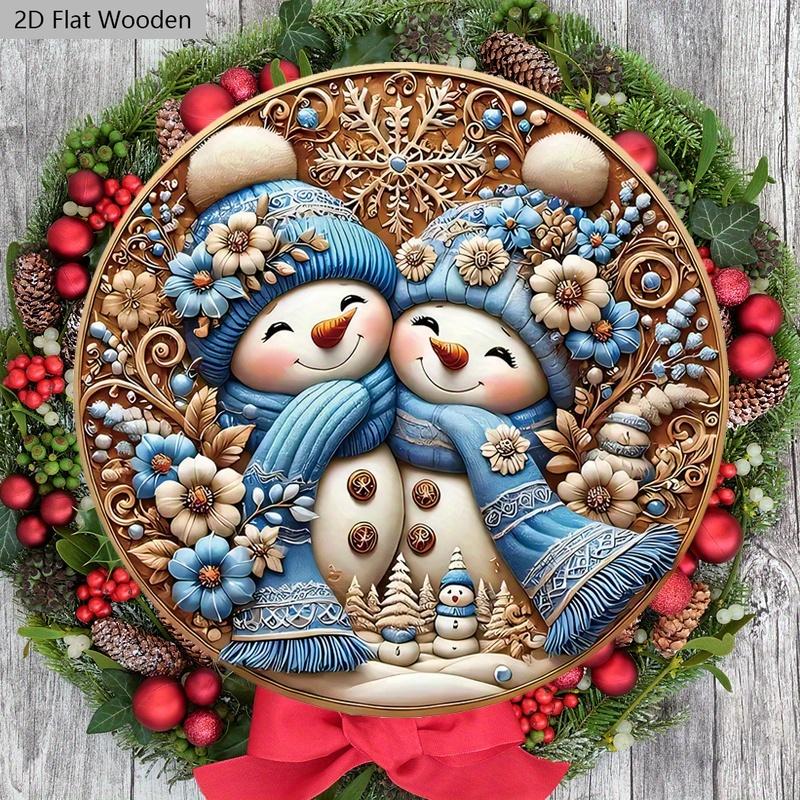 Милая деревянная рождественская табличка «Зимняя сказка» с узором снеговика - Круглая табличка «Навидад» для декора на входную дверь, на стену - Идеальное рождественское украшение