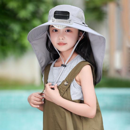 Широкополая шляпа от солнца с вентилятором на солнечной батарее для детей, солнцезащитная охлаждающая шляпа с вентилятором и клапаном для защиты шеи для рыбалки на пляже