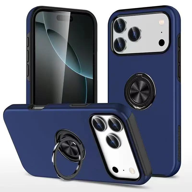 Магнитный держатель-кольцо Чехол для телефона для IPhone 17 Air 16E 16 15 14 13 Mini Pro Max Plus с подставкой Пластиковая жесткая противоударная крышка