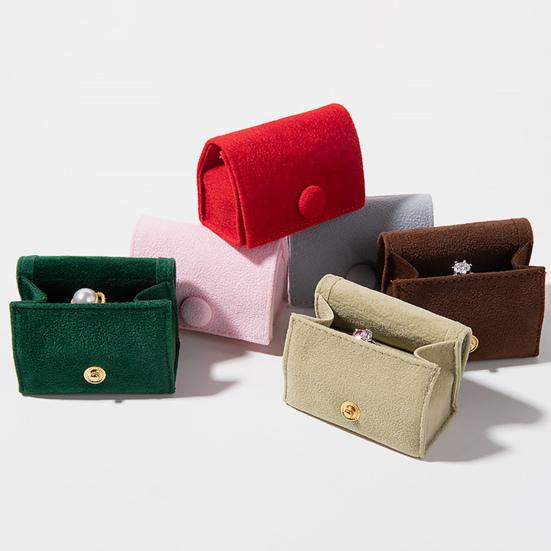 Mini Jewelry Box Elegant Luxury Soft Velvet Portable Solid Color Snap Button Travel Ear Studs Earrings Finger Ring Organizer Bag Holder Container Case