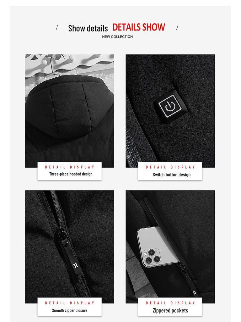 Унисекс USB худи с подогревом - Однотонное, Интеллектуальный контроль температуры для осени/зимы