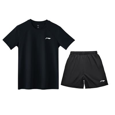 Серия для настольного тенниса Li Ning Легкий дышащий короткий рукав Простые шорты с принтом логотипа Удобный универсальный повседневный спортивный костюм Мужской костюм AATV055-1
