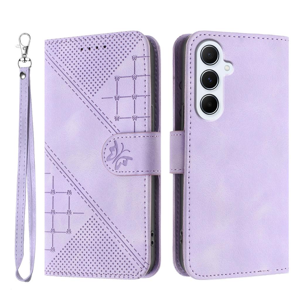 For Samsung Galaxy A56 5G Leather Wallet Case Butterfly Flower Imprinted Phone Cover with Strap